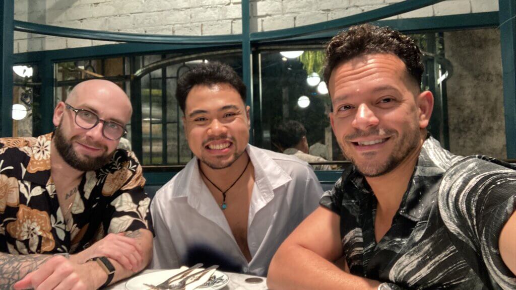 With the boys in the restaurant